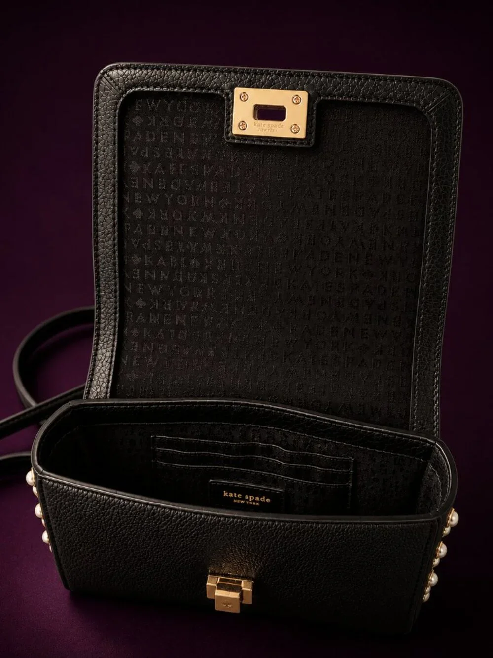 KATE SPADE New York Serrano Place Pearl Maisie Black Leather Crossbody Bag